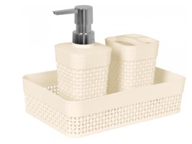 Набор для ванной комнаты OSLO Mini 3 предмета (орг. А5, дозатор д/мыла; подст. д/зуб.щет) молочный		